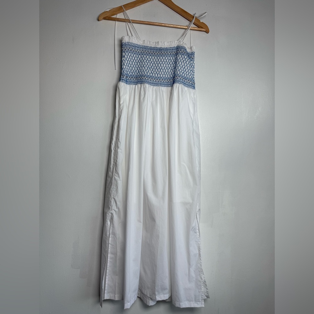 J.CREW Paloma Midi Dress in Striped Cotton Poplin White/Blue Size XS - Picture 6 of 13